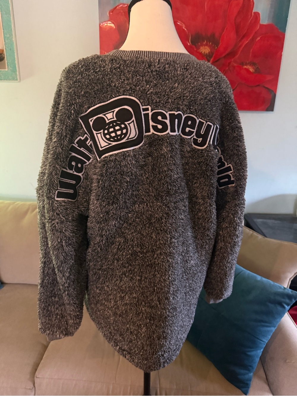 Disney Parks Spirit Jersey Gray Sherpa Fleece Mickey Logo Crewneck Sweatshirt S